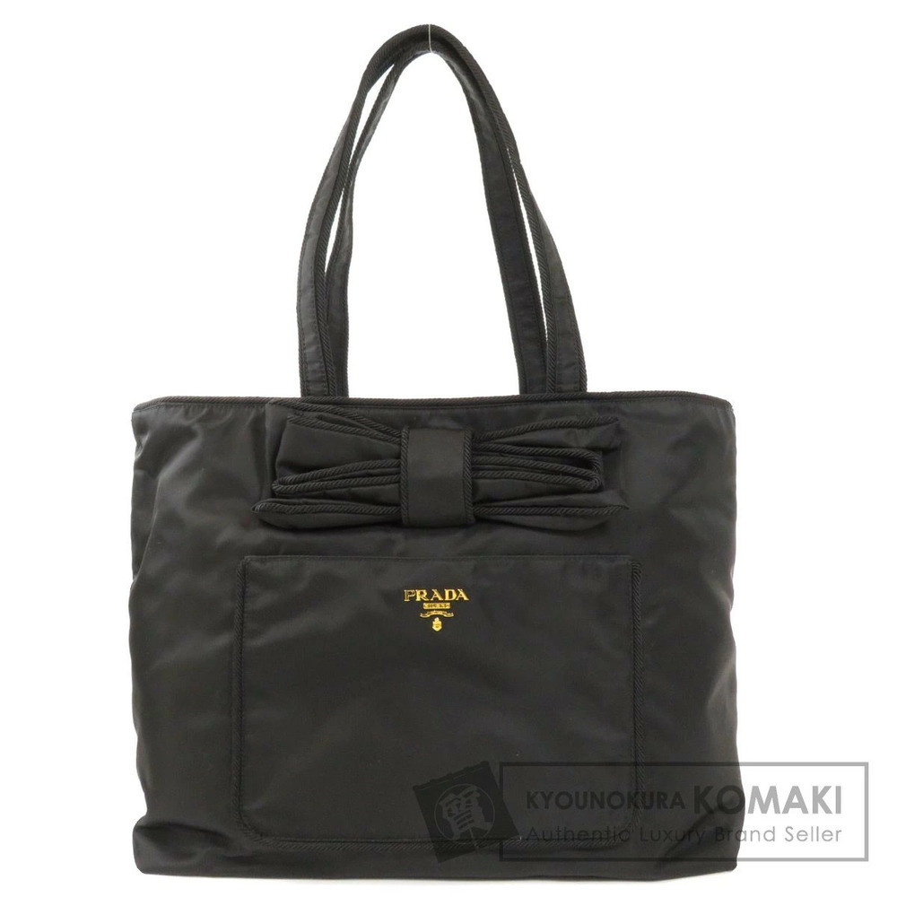Prada ribbon motif tote bag black gathered bow accent